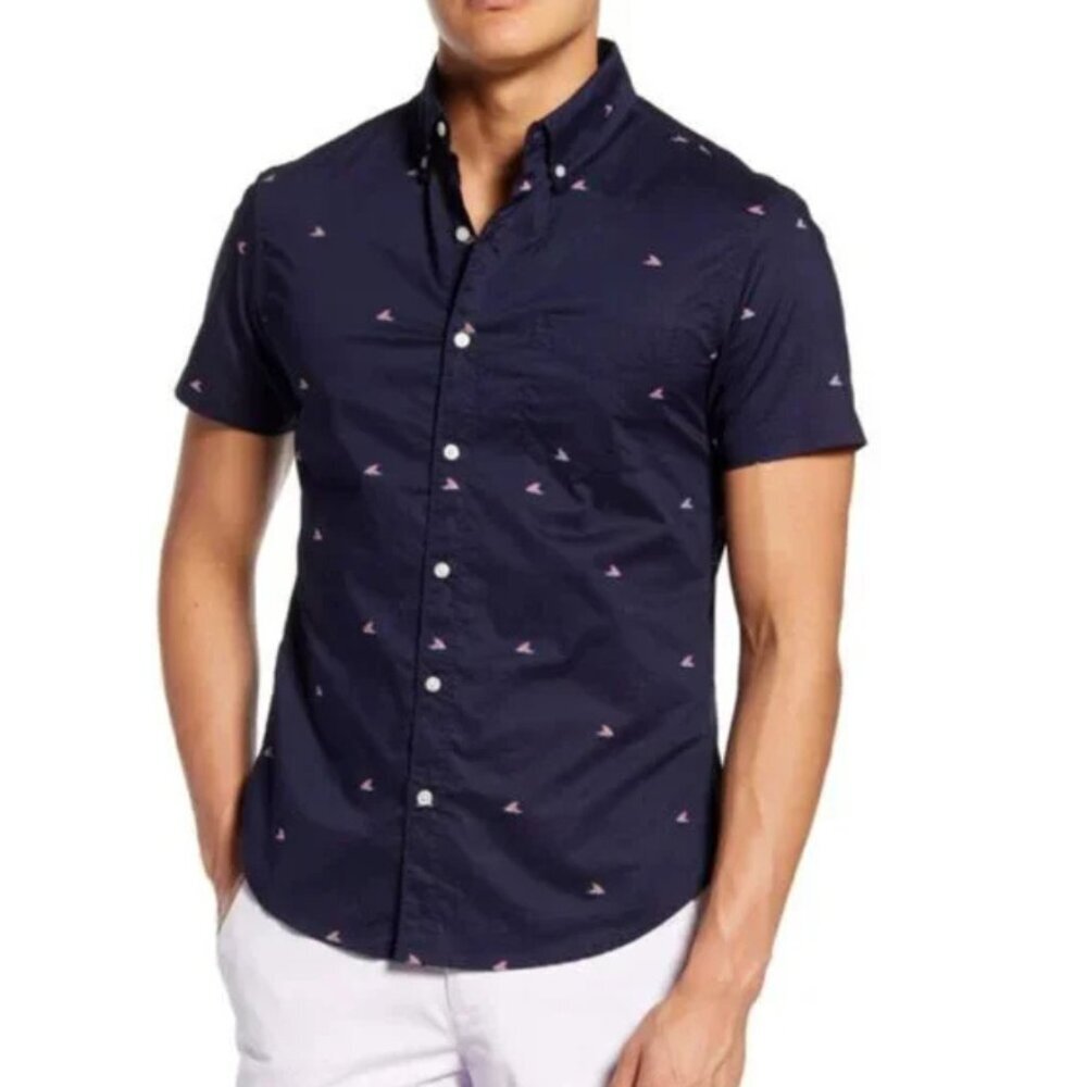 Bonobos Men's Short Sleeve Riviera Shirt in Shark Fin Print Size Small